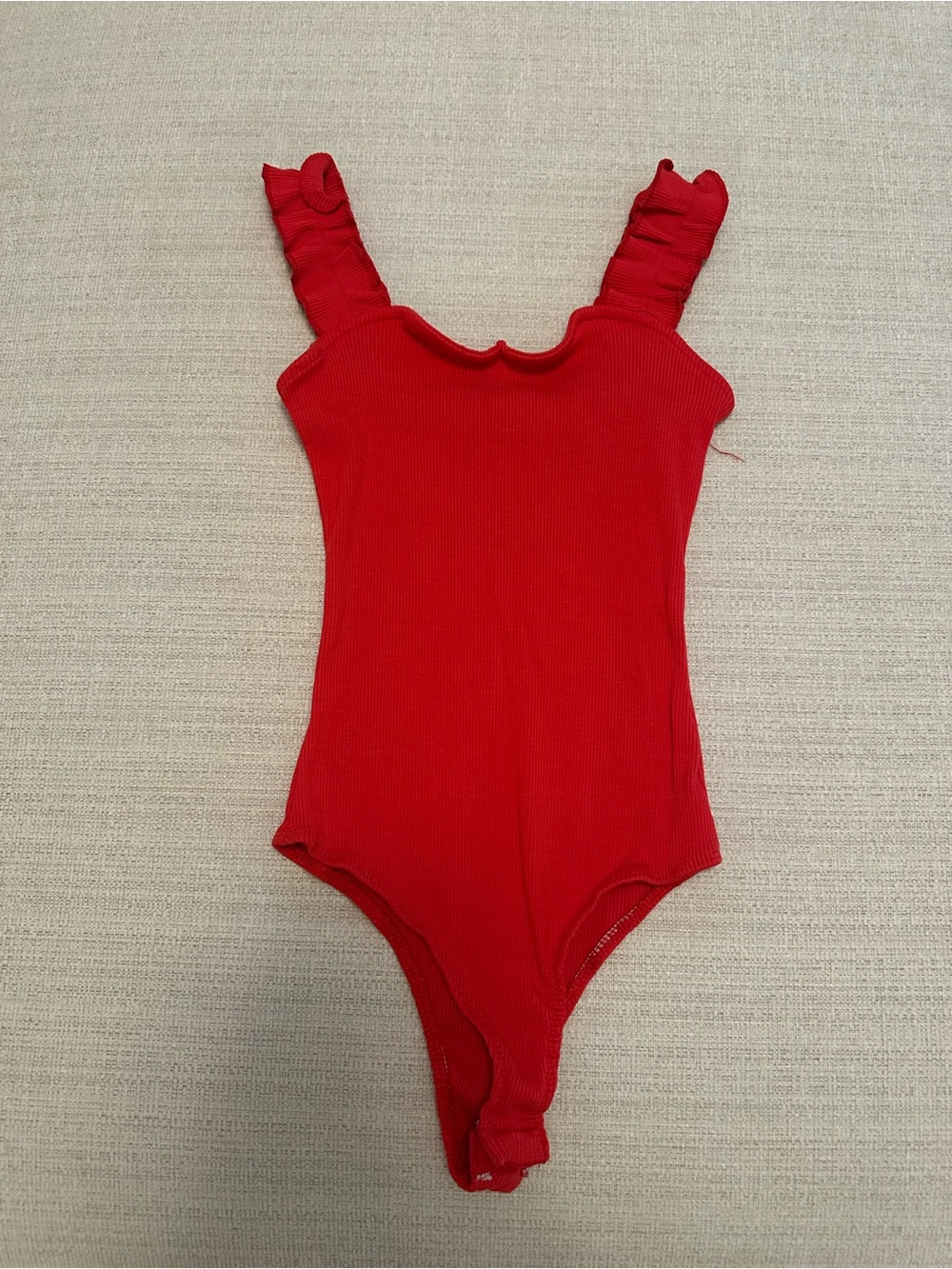 Francesca's Collections Red Ruffle-Strap One-Piece Bodysuit